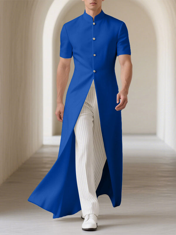 Mens Solid Color Long Hem Split Short-Sleeve Blazer SKUL22523