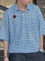 Men's Daisy Patch Lapel Plaid T-shirt SKUL54674