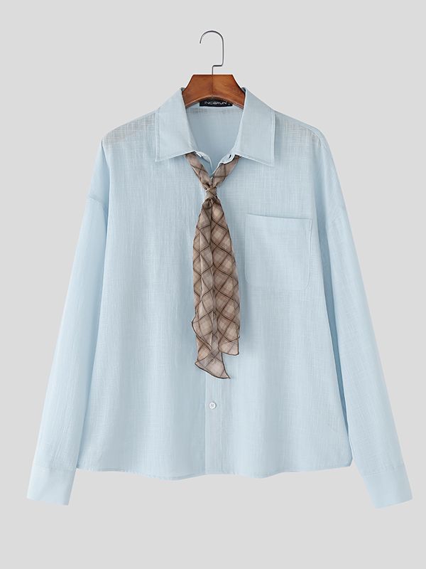 Men's Plaid Tie Chiffon Long Sleeve Shirt SKUL39907