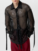 Mens Sequined Irregular Design Long Sleeve Shirt SKUK44909