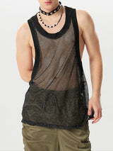 Mens Glitter Mesh See Through Sleeveless Vest SKUK46308