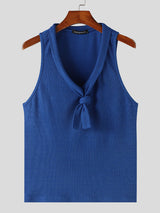 Mens Solid Tie Collar Sleeveless Casual Vest SKUK64765