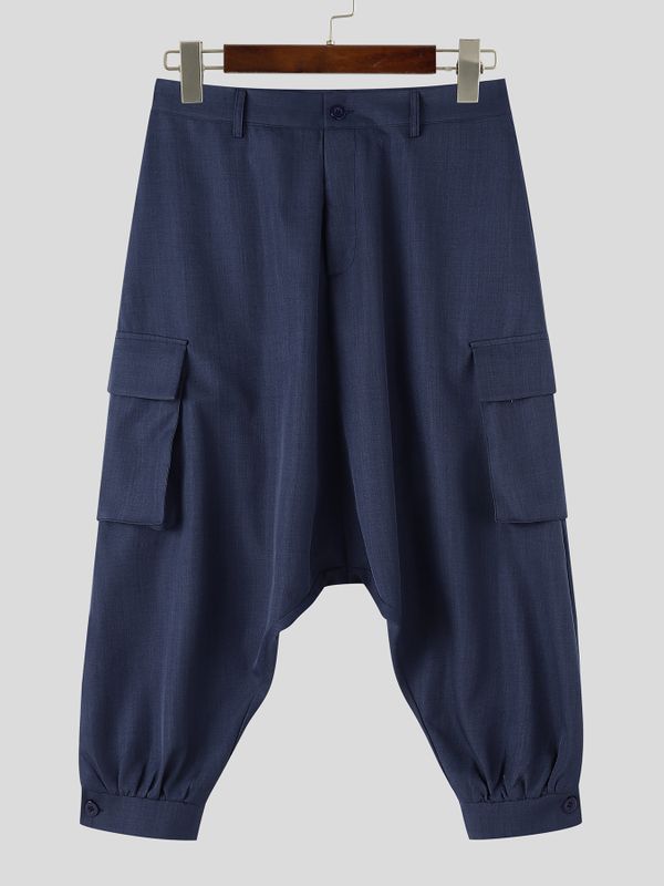 Men's Avant-Garde Deconstructed Stage Runway Drop-Crotch Pleated Slit Hem Harem Pant SKUL86786