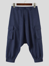 Men's Avant-Garde Deconstructed Stage Runway Drop-Crotch Pleated Slit Hem Harem Pant SKUL86786
