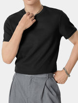 Mens Solid Short Sleeve Notch Neck T-shirt SKUK02867