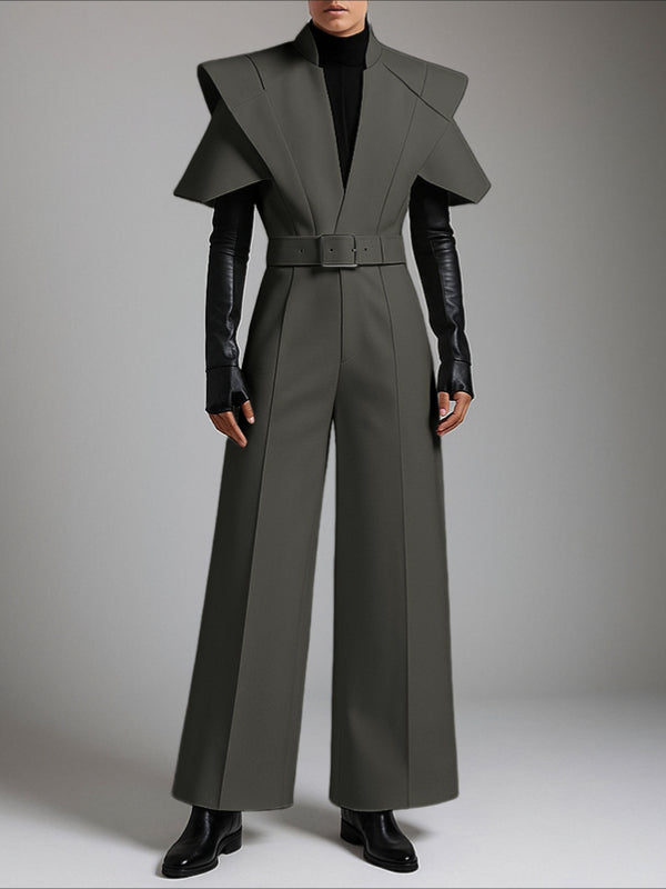 Men's Deconstructed Padded Shoulder Short Sleeve Jumpsuit SKUL47945