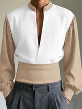 Men's Color Block Stand Collar Long Sleeve Shirt SKUL43992
