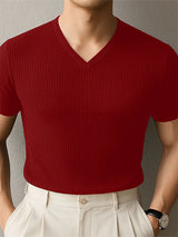 Mens Textured Knit V-Neck Short Sleeve T-Shirt SKUL13188
