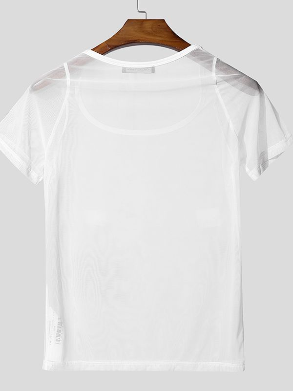 Men's Sheer Mesh Crew Neck Long Sleeve T-shirt SKUL50051