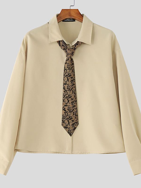 Men's Printed Tie Long Sleeve Shirt SKUL36672