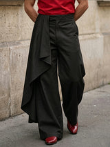 Men's Avant-Garde Deconstructed Draped Side-Panel Wide-Leg Pant SKUL68168