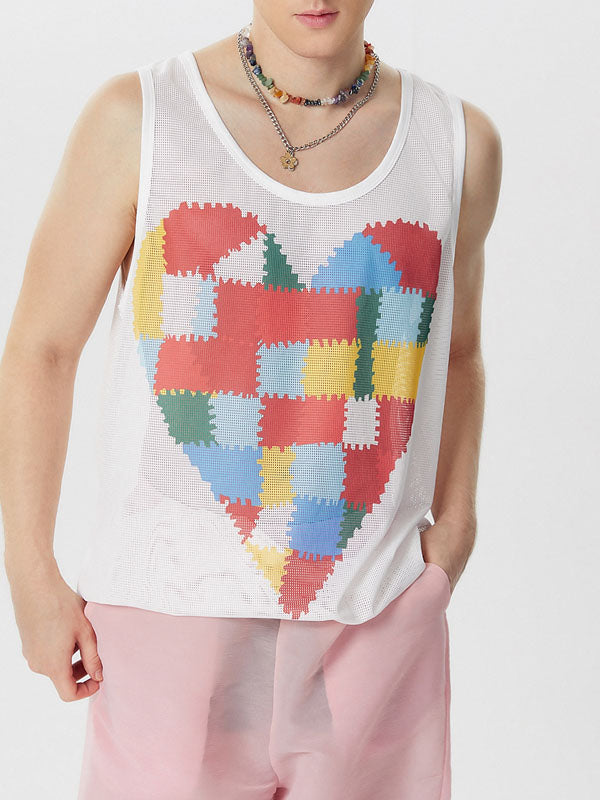 Mens Colorful Love Pattern Mesh See Through Vest SKUK51121