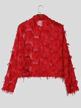 Men's Nightclub Party Semi-Sheer Fringe Button-Up Long Sleeve Shirt SKUL76467