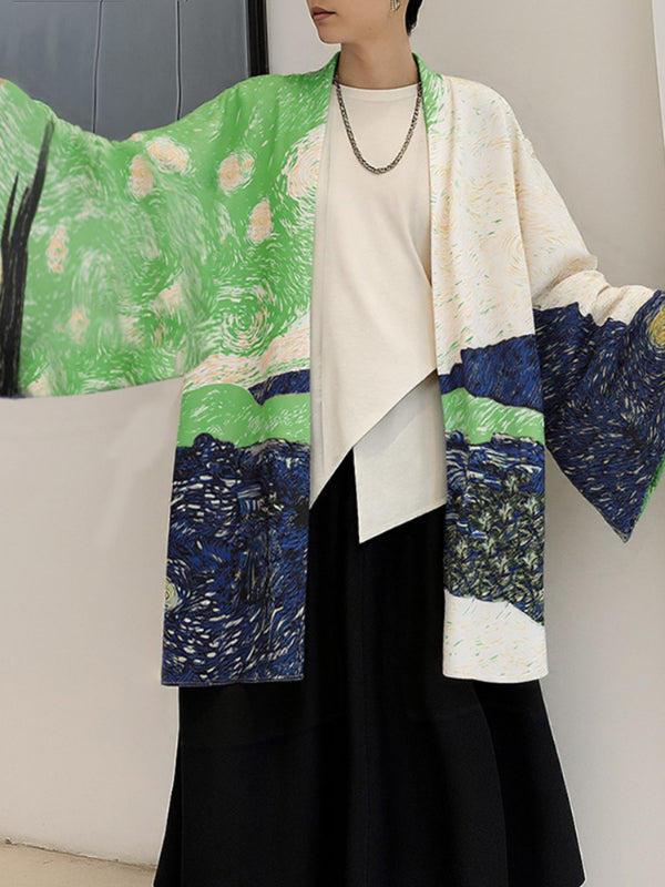 Men's Starry Print Oversized Long Sleeve Cardigan SKUL21156