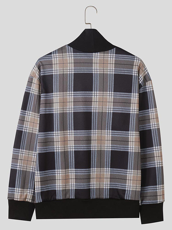 Mens Casual Commuter Plaid Long-Sleeve Sweatshirt SKUK75121