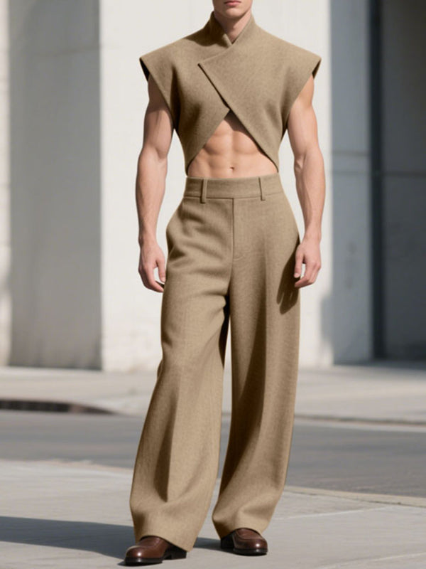 Men's Solid Deconstructed Cropped Two Pieces Outfit SKUL32833