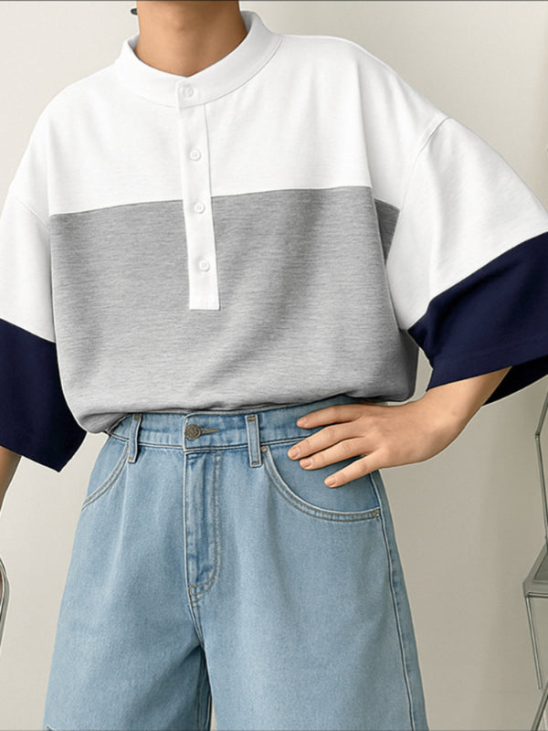 Men's Contrast Crew Neck 3/4 Length Sleeve T-Shirt SKUL28183