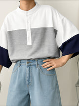 Men's Contrast Crew Neck 3/4 Length Sleeve T-Shirt SKUL28183