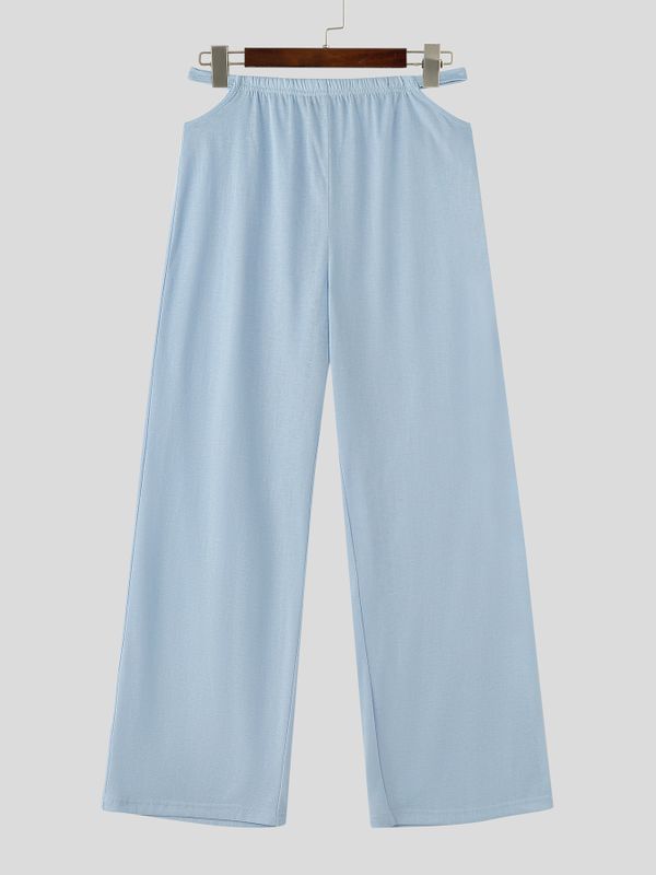 Men's Avant-Garde Cutout Waist Solid Loose Straight Wide Leg Pajama Pant SKUL71291