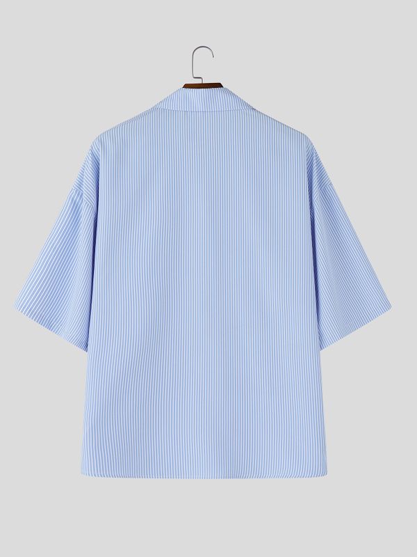 Men's City Boy Oversized Pinstripe Half Sleeve Shirt SKUL59597