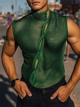 Mens Solid Color Glitter Sheer Mesh Tank SKUL05496