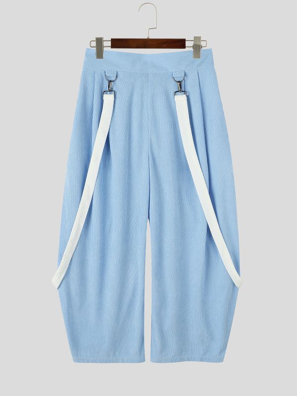 Men's Avant-Garde Deconstructed Stage Runway Suspender Ribbon Elastic Waist Baggy Pant SKUL85539