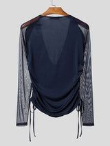 Men's Semi Sheer Mesh Draped Neck Long Sleeve T-shirt SKUL54094