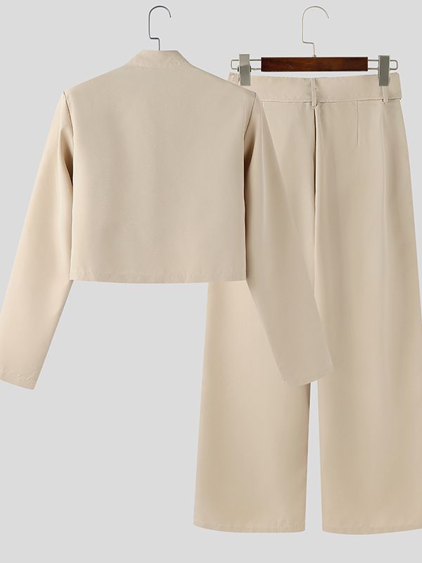 Men's Solid Color Star Collar Cropped Two Pieces Outfit SKUL45355