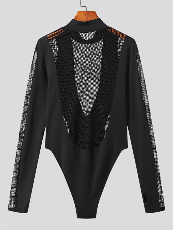 Mens Mesh Patchwork Half-Collar Bodysuit SKUK05972