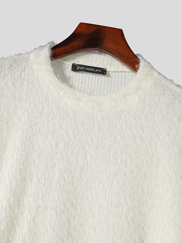 Mens Plush Crew Neck Loose Pullover Sweater SKUK29419