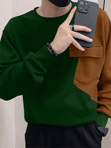 Mens Corduroy Patchwork Color-Block Long-Sleeve T-Shirt SKUK88055