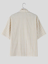 Men's Neo-Chinese Zen Gingham Plaid Frog-Button Shirt SKUL62082
