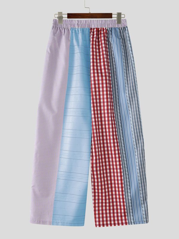Men's Vintage Japanese Streetwear Patchwork Plaid Wide Leg Balloon Pant SKUL69625