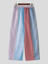 Men's Vintage Japanese Streetwear Patchwork Plaid Wide Leg Balloon Pant SKUL69625