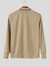 Men's Early Autumn Retro Contrast Trim Ribbon Neck Long Sleeve High Neck Pullover SKUL81061
