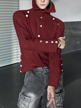 Men's Deconstructed Metal Buckle High Neck Long Sleeve T-shirt SKUL42254