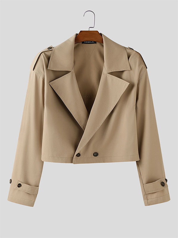 Men's Solid Color Cropped Casual Long Sleeve Jacket SKUL25781