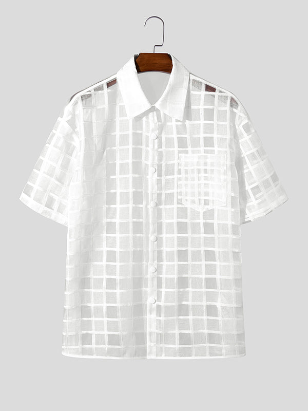 Mens Plaid Sheer Short Sleeve Shirt SKUK95628