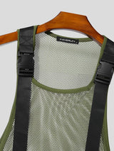 Men's Avant-Garde Tactical Buckle Harness Sheer Mesh Sideless Tank SKUL63046