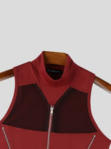 Men's High Street Fashion Mesh Patchwork Multi Zipper Mock Neck High Street Tank SKUL63645