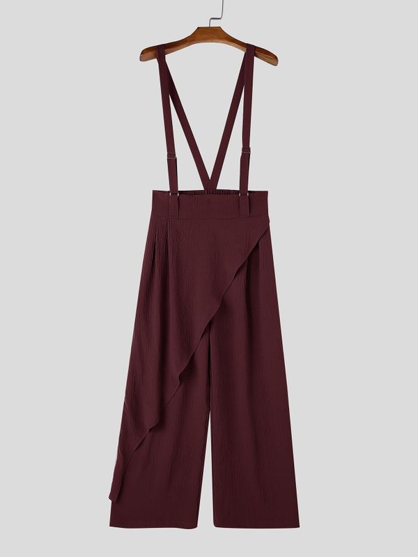 Men's Zen Minimalist Art Exhibition Asymmetric Wrap Overlay High-Waist Wide-Leg Pant SKUL85945