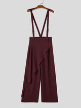 Men's Zen Minimalist Art Exhibition Asymmetric Wrap Overlay High-Waist Wide-Leg Pant SKUL85945