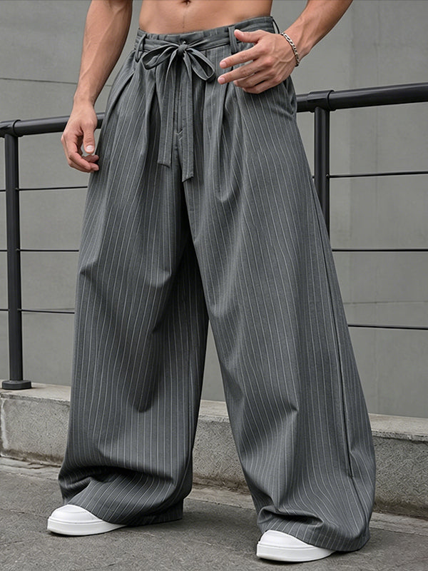 Men's High-Street Japanese Harajuku Pinstripe Wide-Leg Pant SKUL75700