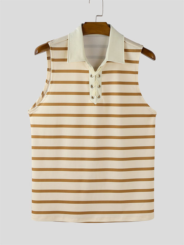Men's Striped Color Block Casual Sleeveless Shirt SKUL19088