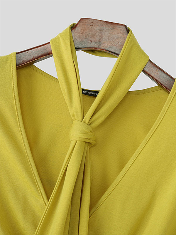 Mens Tie-Neck Halter V-Neck Tank SKUL08481