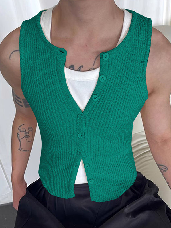 Mens Solid Knit Textured Sleeveless Vest SKUK63657