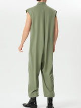 Mens Cross Design Solid Sleeveless Cargo Jumpsuit SKUK43878