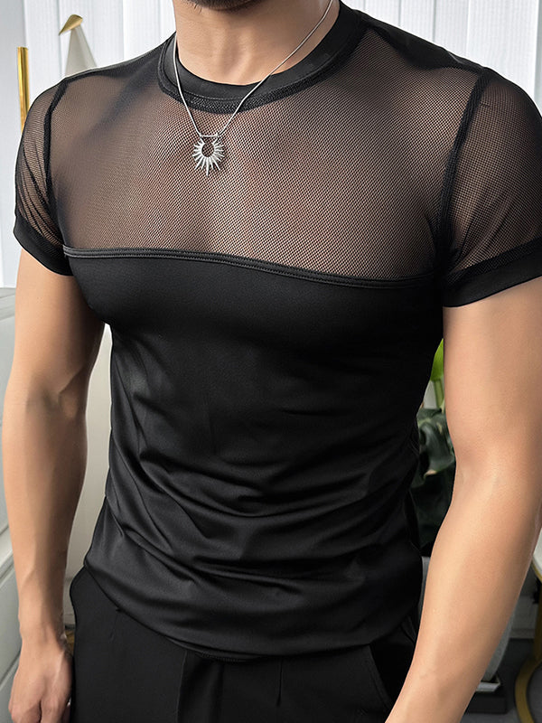 Mens Sheer Mesh Panel Short Sleeve T-Shirt SKUL09386
