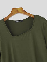 Mens Striped Textured Square-Neck Short-Sleeve T-Shirt SKUL22314