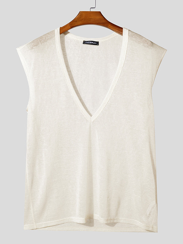 Mens Sheer Loose Deep V-Neck Sleeveless Tank SKUL02176